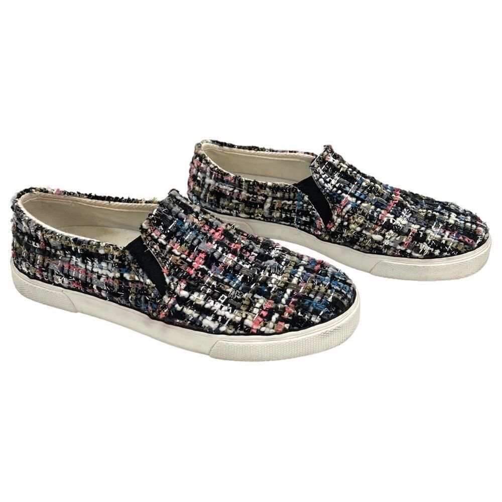 Jack Rogers Anna Black Multi-Colored Boucle Metallic Tweed Slip On Sneakers Sz 6
